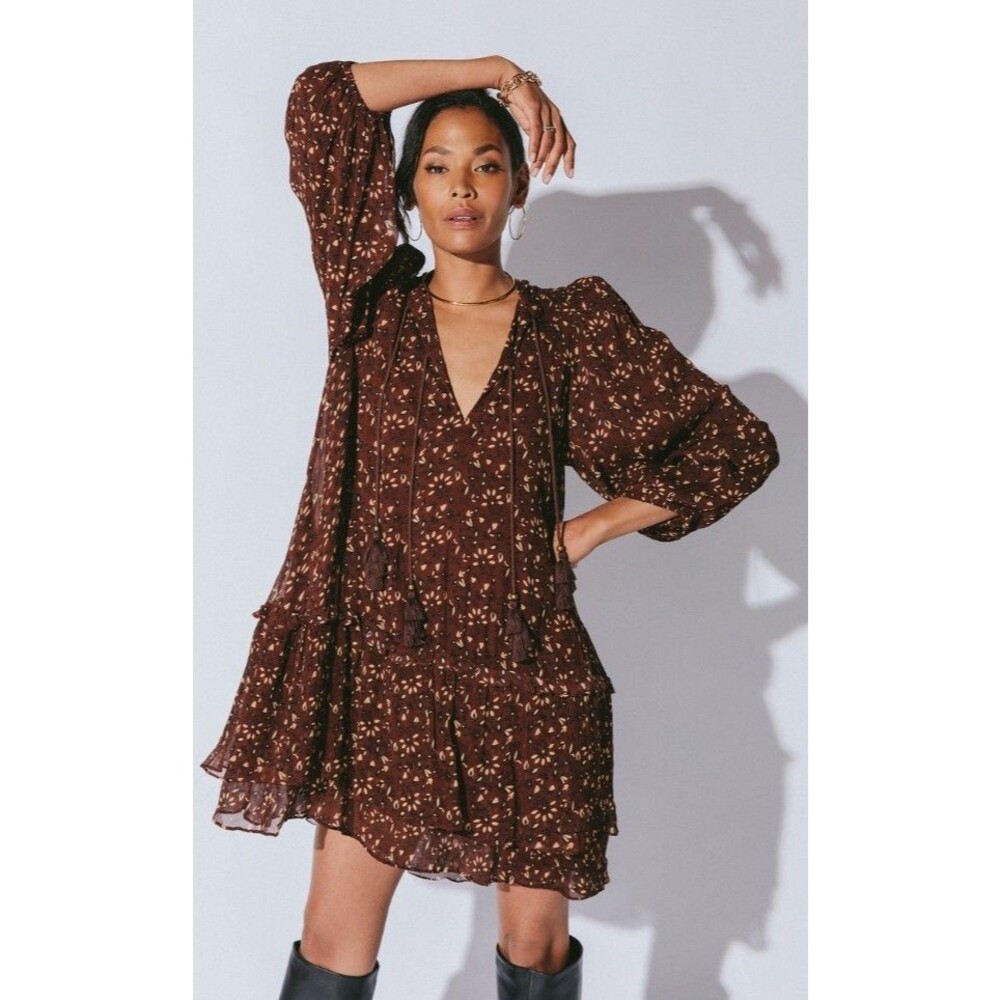 Cleobella Jaslynn Zadia Paisley Floral Block Print Long Sleeve Mini Dress Size M